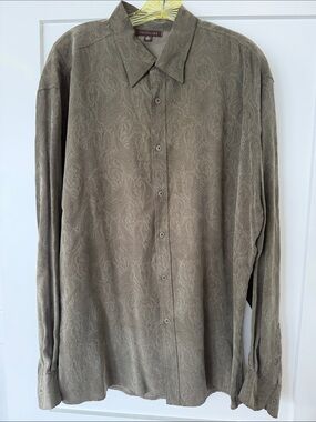 Saltaire Olive Paisley-Textured Long-Sleeve Dress Shirt